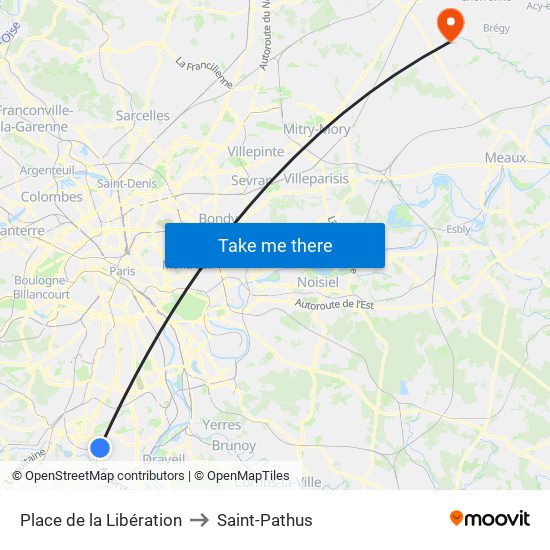 Place de la Libération to Saint-Pathus map