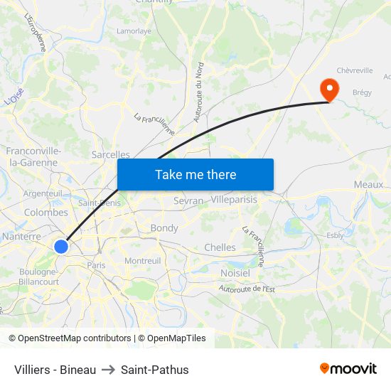 Villiers - Bineau to Saint-Pathus map