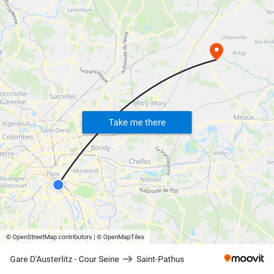 Gare D'Austerlitz - Cour Seine to Saint-Pathus map