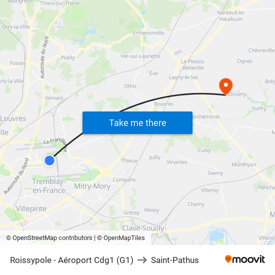 Roissypole - Aéroport Cdg1 (G1) to Saint-Pathus map