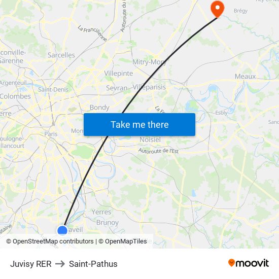 Juvisy RER to Saint-Pathus map