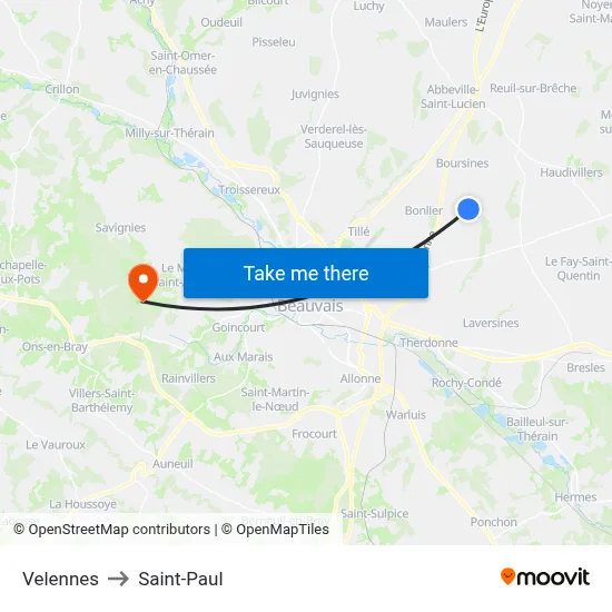 Velennes to Saint-Paul map