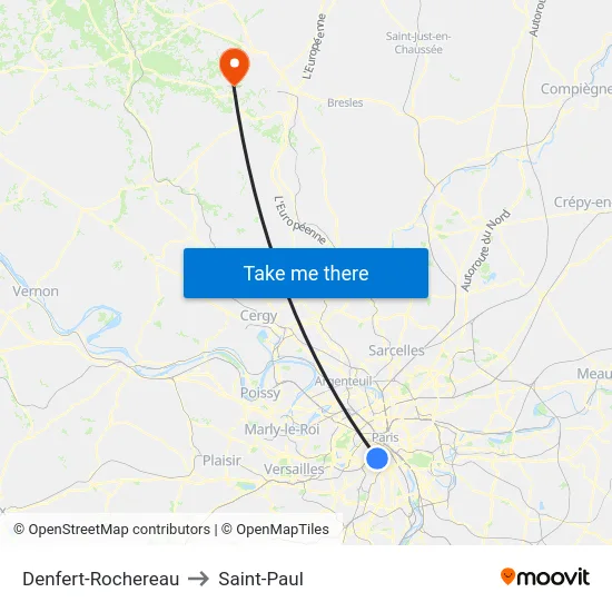 Denfert-Rochereau to Saint-Paul map