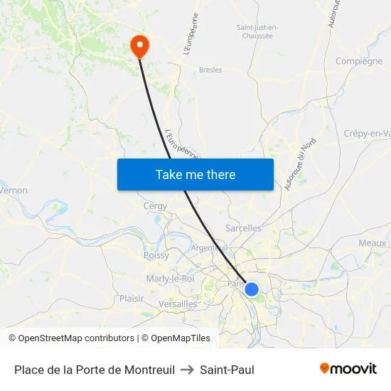 Place de la Porte de Montreuil to Saint-Paul map