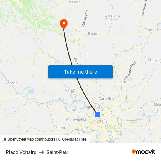 Place Voltaire to Saint-Paul map
