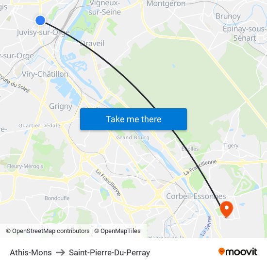 Athis-Mons to Saint-Pierre-Du-Perray map