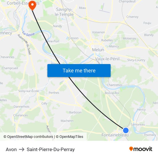 Avon to Saint-Pierre-Du-Perray map