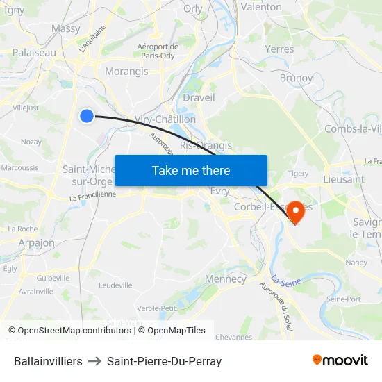 Ballainvilliers to Saint-Pierre-Du-Perray map