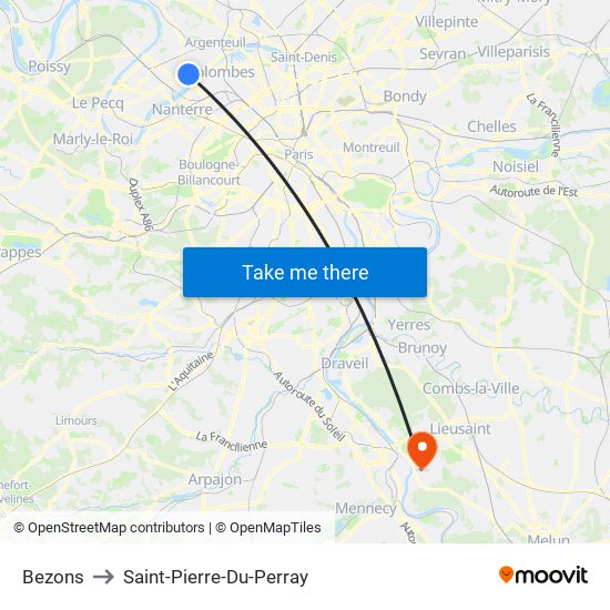 Bezons to Saint-Pierre-Du-Perray map