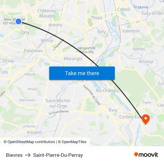 Bievres to Saint-Pierre-Du-Perray map