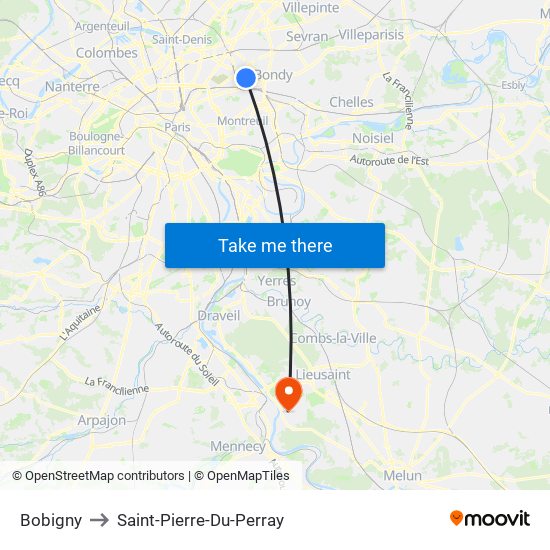 Bobigny to Saint-Pierre-Du-Perray map