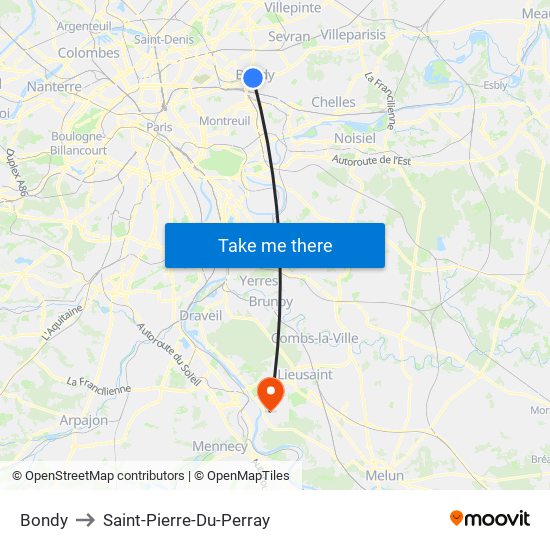 Bondy to Saint-Pierre-Du-Perray map
