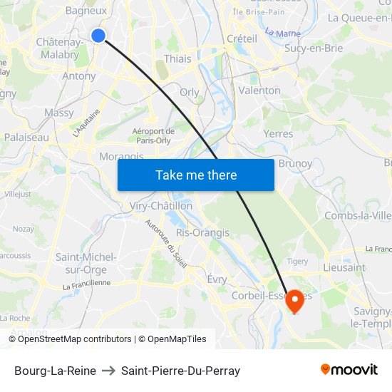 Bourg-La-Reine to Saint-Pierre-Du-Perray map