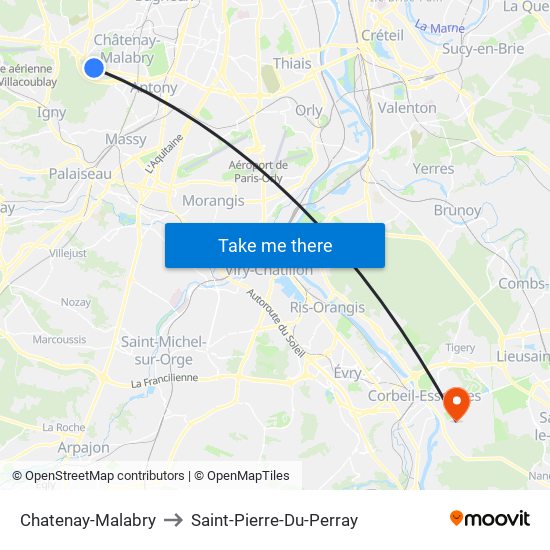 Chatenay-Malabry to Saint-Pierre-Du-Perray map