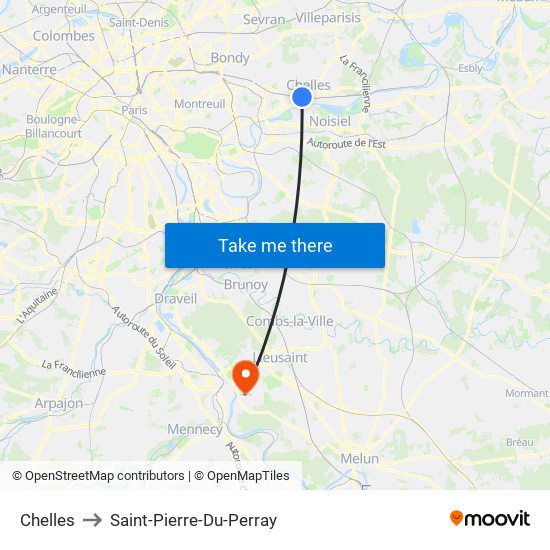 Chelles to Saint-Pierre-Du-Perray map