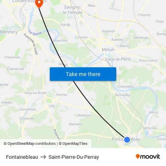 Fontainebleau to Saint-Pierre-Du-Perray map