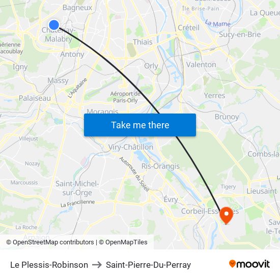 Le Plessis-Robinson to Saint-Pierre-Du-Perray map