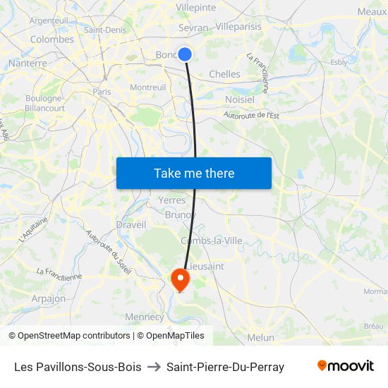 Les Pavillons-Sous-Bois to Saint-Pierre-Du-Perray map