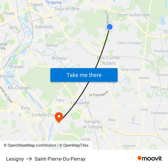 Lesigny to Saint-Pierre-Du-Perray map