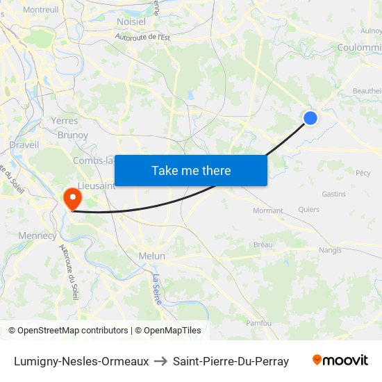 Lumigny-Nesles-Ormeaux to Saint-Pierre-Du-Perray map