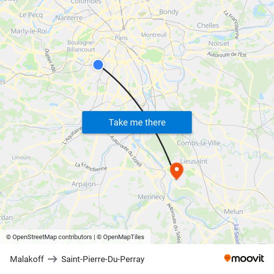 Malakoff to Saint-Pierre-Du-Perray map