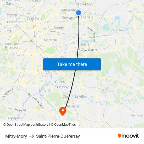 Mitry-Mory to Saint-Pierre-Du-Perray map