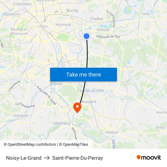 Noisy-Le-Grand to Saint-Pierre-Du-Perray map
