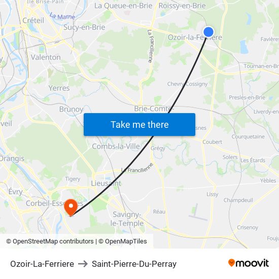Ozoir-La-Ferriere to Saint-Pierre-Du-Perray map