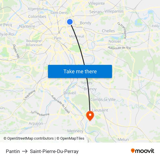 Pantin to Saint-Pierre-Du-Perray map