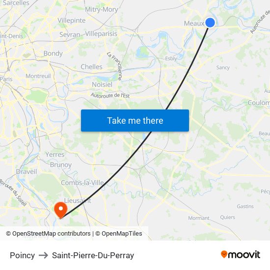 Poincy to Saint-Pierre-Du-Perray map