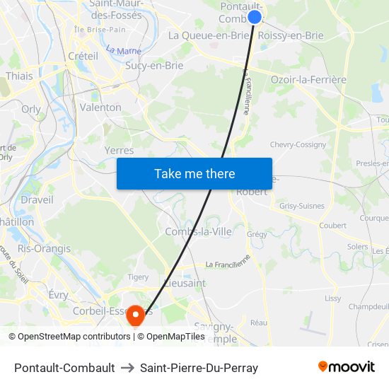 Pontault-Combault to Saint-Pierre-Du-Perray map