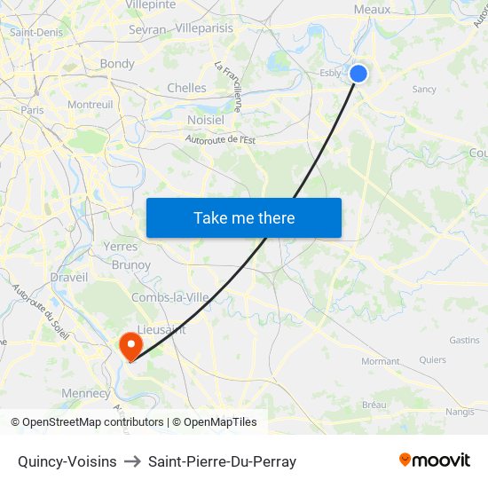 Quincy-Voisins to Saint-Pierre-Du-Perray map