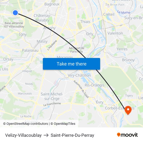 Velizy-Villacoublay to Saint-Pierre-Du-Perray map