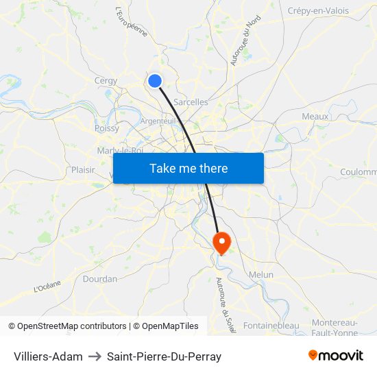 Villiers-Adam to Saint-Pierre-Du-Perray map