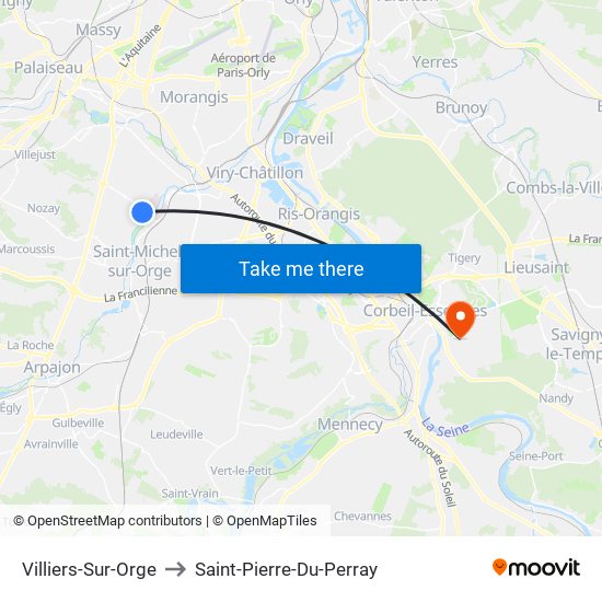 Villiers-Sur-Orge to Saint-Pierre-Du-Perray map