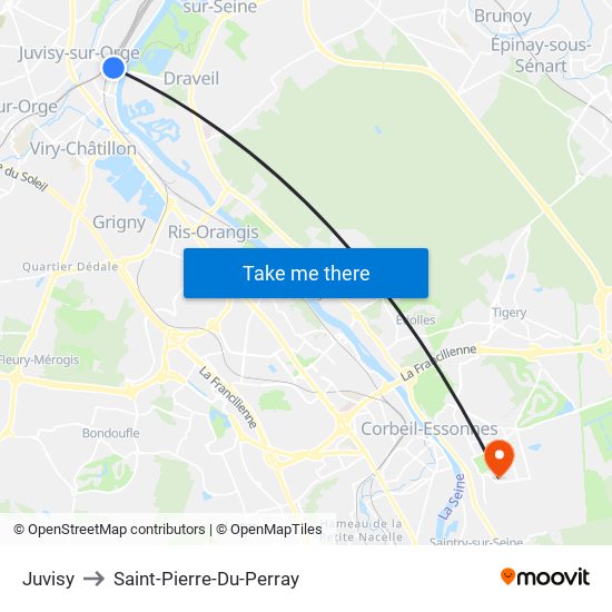 Juvisy to Saint-Pierre-Du-Perray map