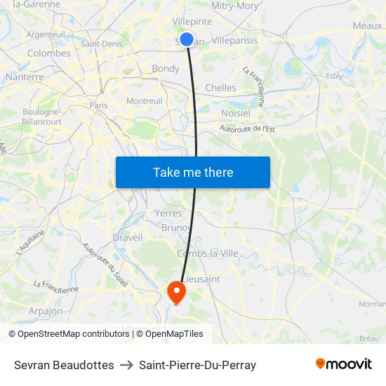 Sevran Beaudottes to Saint-Pierre-Du-Perray map