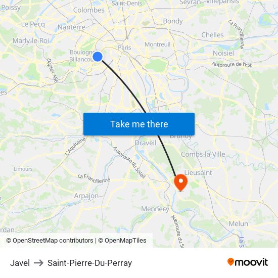 Javel to Saint-Pierre-Du-Perray map