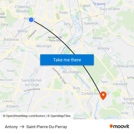 Antony to Saint-Pierre-Du-Perray map