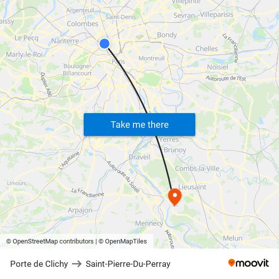 Porte de Clichy to Saint-Pierre-Du-Perray map