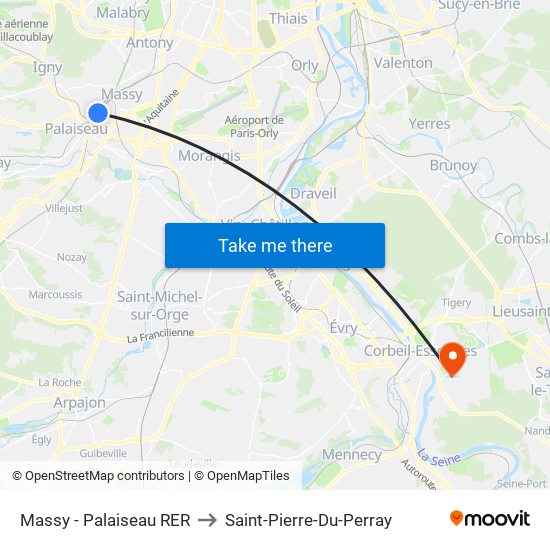 Massy - Palaiseau RER to Saint-Pierre-Du-Perray map