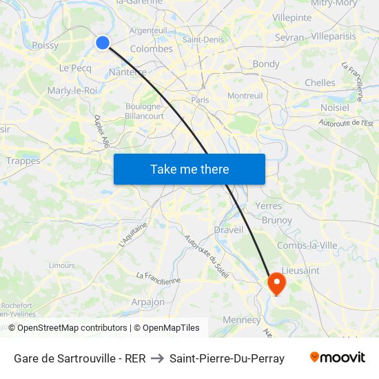 Gare de Sartrouville - RER to Saint-Pierre-Du-Perray map