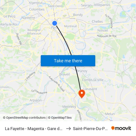 La Fayette - Magenta - Gare du Nord to Saint-Pierre-Du-Perray map