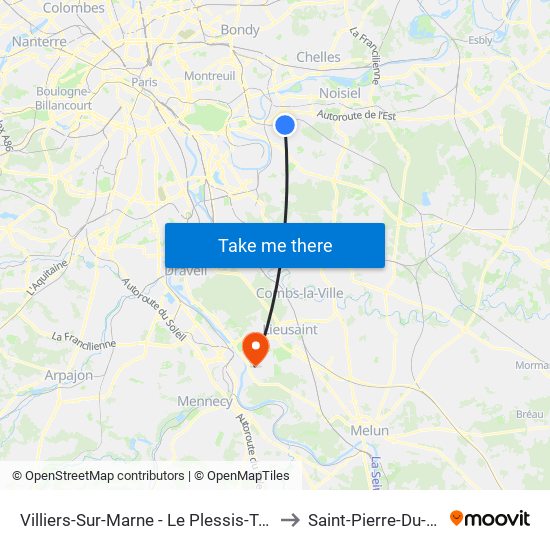 Villiers-Sur-Marne - Le Plessis-Trévise RER to Saint-Pierre-Du-Perray map