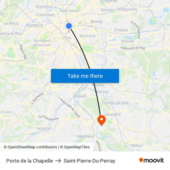 Porte de la Chapelle to Saint-Pierre-Du-Perray map