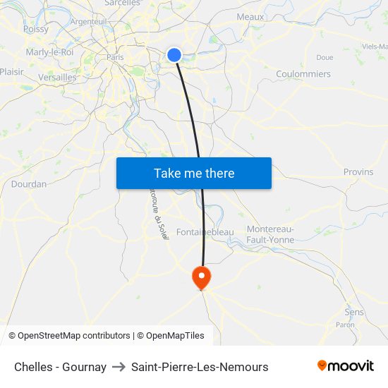 Chelles - Gournay to Saint-Pierre-Les-Nemours map