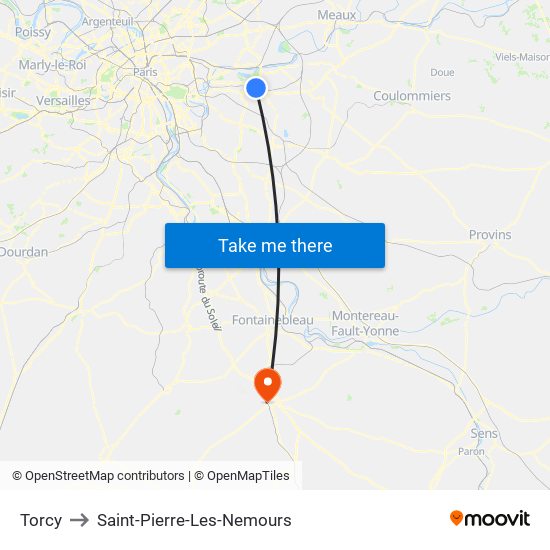 Torcy to Saint-Pierre-Les-Nemours map