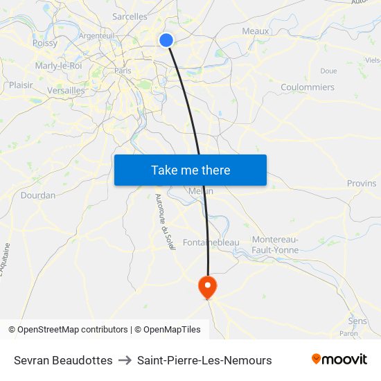 Sevran Beaudottes to Saint-Pierre-Les-Nemours map
