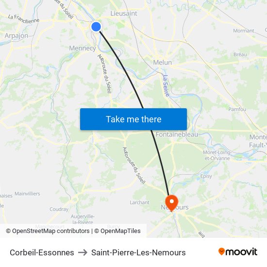 Corbeil-Essonnes to Saint-Pierre-Les-Nemours map