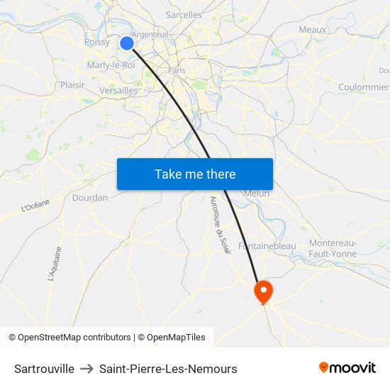 Sartrouville to Saint-Pierre-Les-Nemours map